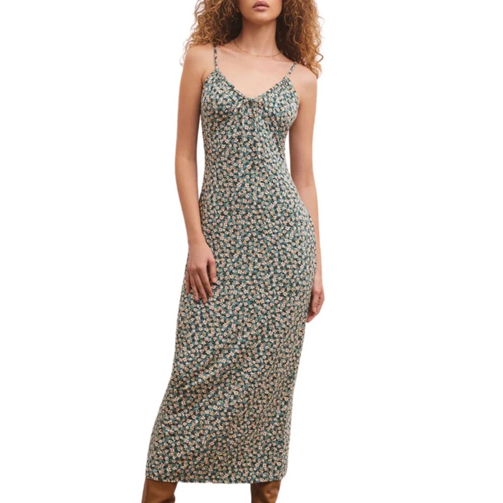 MELINDA DITSY FLORAL MIDI DRESS IN EMERALD ISLE
